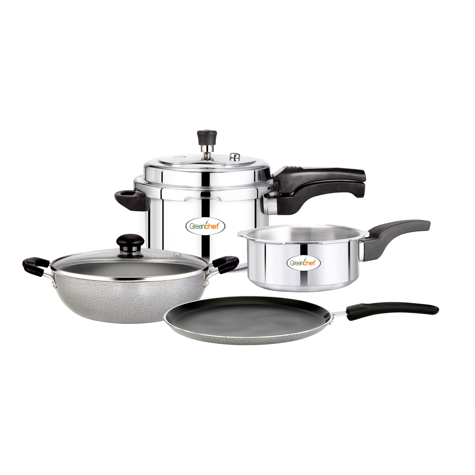 Greenchef Satura pressure cooker & Non stick Combo 4 in 1 cookware set Induction Base